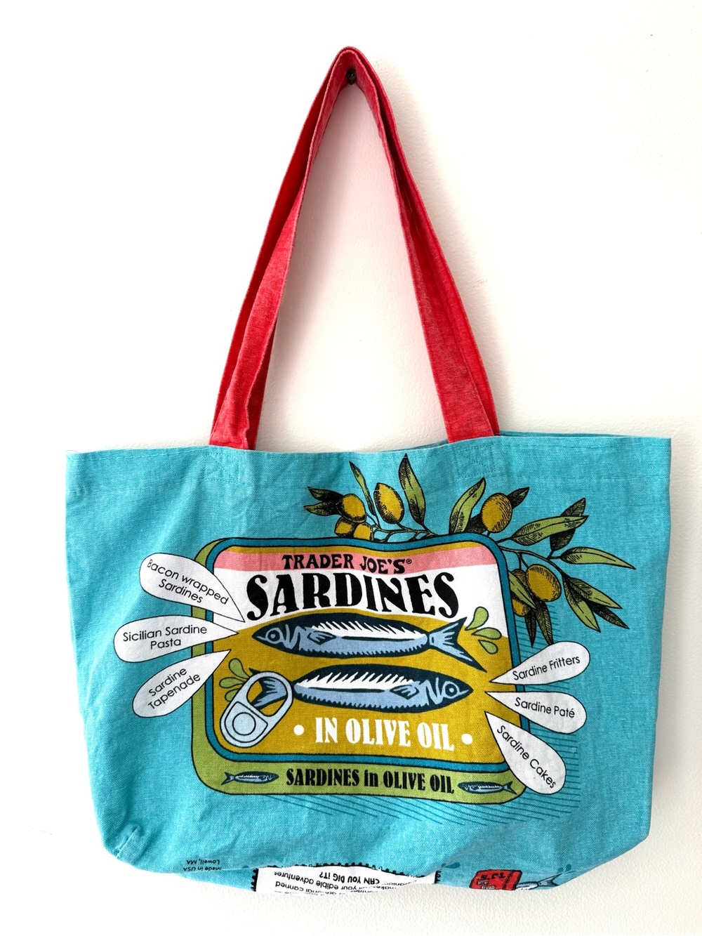 Trader Joe's Sardines Canvas Tote Bag Retro Pop Art Reusable Grocery Shopping